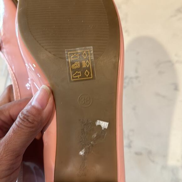 Topshop pink  bow tie mid block heel round toe faux patent leather office size 7 - Picture 9 of 11
